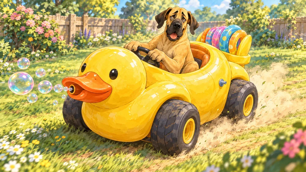 Golias no veículo Pato gigante, em uma ilustração do jogo.