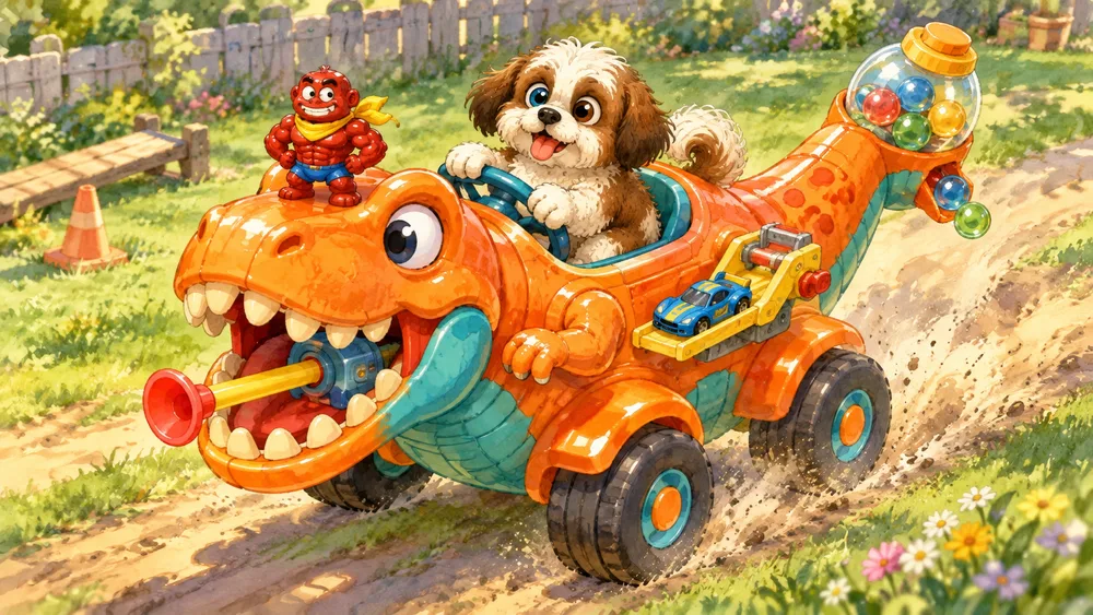 Hulkyto no veículo T-Rex Turbo, em uma ilustração do jogo.