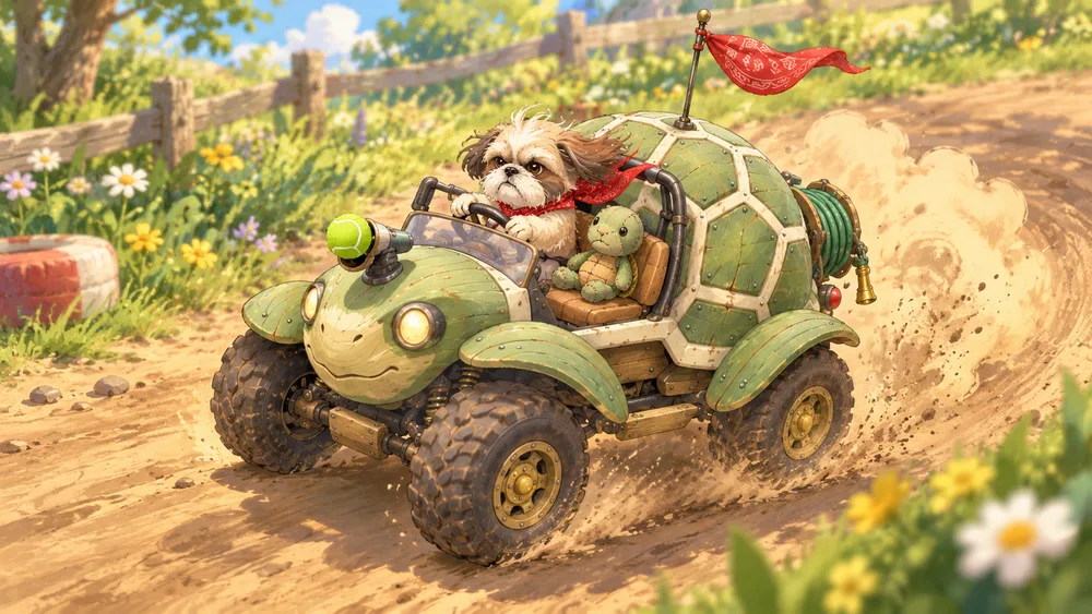 Arte conceitual do caminhão-tartaruga antes da apresentação do gameplay.